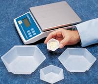 EAGLE THERMOPLASTIC Weighing Dish: Non-Sterile, Polystyrene, 50 mL Capacity, Hexagon, White (MPN HWB-300). Key specifications — Brand: EAGLE THERMOPLASTIC; Color: White; Material: Polystyrene; Boat Shape: Hexagon; Includes Finger Tab: Not Included.