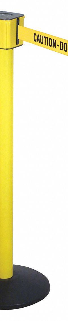 RETRACTA-BELT Barrier Post with Belt: Yellow, No Pattern, Caution Do Not Enter, 30 ft Belt Lg (MPN PM412-30YA-CAU). Key specifications — attr981468: Cast Iron; attr981465: Yellow; attr981461: RETRACTA-BELT; attr981440: Aluminum; attr981443: Yellow; attr981449: Caution Do Not Enter; attr981448: Black.