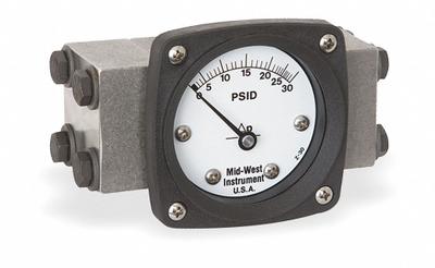 MIDWEST INSTRUMENT Differential Pressure Gauge: Back, 1/4 in NPT Female, ±3-2-3% Gauge Accuracy - Medium & High Operating Pressure Differential Gauges