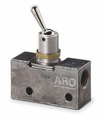 ARO Manual Air Control Valve: 200, Three-Way / Two-Position, Toggle, Gray, 7.5 scfm Flow Rate - Max (MPN 223-C). Key specifications — attr1092903: Gray; attr1086905: Manual Return; attr1086907: 200; attr1086914: Normally Open/Normally Closed; attr1086904: Manual Air Control Valve; attr1086871: 223-C.