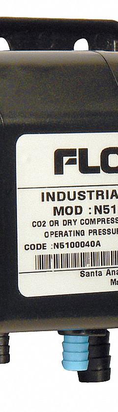 FLOJET Double Diaphragm Pump: Acetal Housing, 3/8 in, Barbed Connection, 2.5 gpm Max. Flow Rate (MPN N5100020G). Key specifications — Brand: FLOJET; Check Valve Material: PP; Seat Material: FKM.