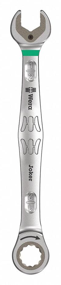 WERA Combination Wrench: Alloy Steel, Nickel Chrome, 1/2 in Head Size, 6 7/8 in Overall Lg (MPN 05073283001). Key specifications — attr309600: 1/2 in; attr309611: Nickel Chrome; attr309610: Alloy Steel; attr309604: Yes; attr309612: No; attr309613: No; attr309615: No; attr324932: WERA.