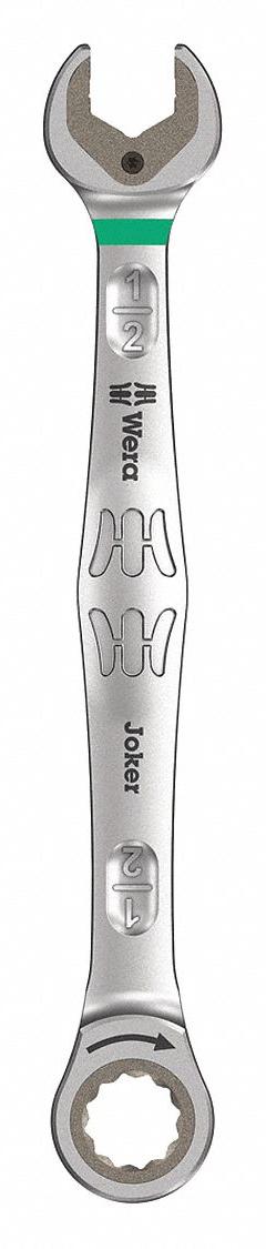 WERA Combination Wrench: Alloy Steel, Nickel Chrome, 1/2 in Head Size, 6 7/8 in Overall Lg (MPN 05073283001). Key specifications — attr309600: 1/2 in; attr309611: Nickel Chrome; attr309610: Alloy Steel; attr309604: Yes; attr309612: No; attr309613: No; attr309615: No; attr324932: WERA.