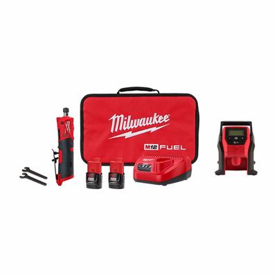 MILWAUKEE Tool Combination Kit: 2 Tools, Die Grinder/Inflator, 12 V DC Volt, Battery Included - Milwaukee 12V Cordless Tool Combination Kits