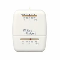 EMERSON Low Voltage Thermostat: Heat Only, RH/W, No Fan Setting, On-Off, On-Off/No Fan Setting (MPN 01C20 101S1). Key specifications — Application: Heat Only; Temperature Differential: 2°F Heating, 4°F Cooling; Voltage: 30V AC; Terminal Designations: RH; System Settings: On-Off; Temperature Control Range: 50° to 90°F; Shape: Rectangle; Brand: EMERSON.