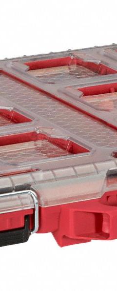 MILWAUKEE PACKOUT Tool Case: 19 11/16 in W x 16 5/16 in D x 2 1/2 in H, Plastic, Red, 10 Dividers (MPN 48-22-8431). Key specifications — attr1120253: MILWAUKEE; attr1120340: Plastic; attr1120341: Red; attr1120220: (1) Packout Low Profile Organizer.