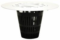 DANCO Cover: Plastic/Stainless Steel, Matte, 4 1/4 in Overall Dia, 2 1/2 in Overall Ht, Snap-In (MPN 9D00010533). Key specifications — Color: White; Includes: Extra Basket; Connection Type: Snap-In; Material: Stainless Steel.