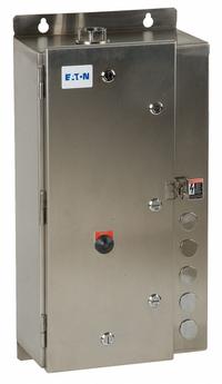 EATON NEMA Magnetic Motor Starter: Non-Reversing, 3 Poles, NEMA Size 1, 27 A, 120V AC Coil (MPN ECN0514AAA-R63/D). Key specifications — attr211388: EATON; attr951451: 1NO/1NC; attr951453: 110/120V AC; attr951489: Three; attr984425: 1NO/1NC; attr984429: Pilot Light; attr997361: None (Not Applicable to Electronic Overloads).