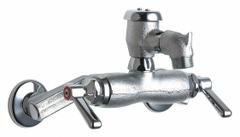 CHICAGO FAUCETS Straight Service Sink Faucet: Wall, Widespread, Cast Brass, Polished Chrome (MPN 305-VBRRCF). Key specifications — Color/Finish: Polished Chrome; Includes: Pail Hook.