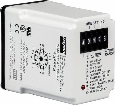 Dayton Multi-Function Time Delay Relay: Socket Mounted, 24V AC/DC, 10 A - Socket-Mounted Relays