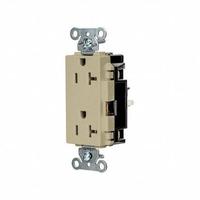 HUBBELL Receptacle: Decorator Duplex, 5-20, Ivory, 125V AC, 20 A, 2 Pole / 3 Wire (MPN DR20STI)