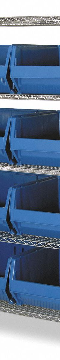 QUANTUM STORAGE SYSTEMS Bin Shelving: 42 in x 30 in x 74 in, 1 Sided, 8 Bins, Open, Blue, 5 Shelves (MPN WR5-975BL). Key specifications — Includes Bins: Yes; Bin Material: Polypropylene; Frame Color: Silver; Bin HxWxD: (8) 12 in x 18-1/4 in x 29-7/8 in; Frame Material: Steel; Bin Color: Blue; Bin Style: Hang and Stack; Brand: QUANTUM STORAGE SYSTEMS.