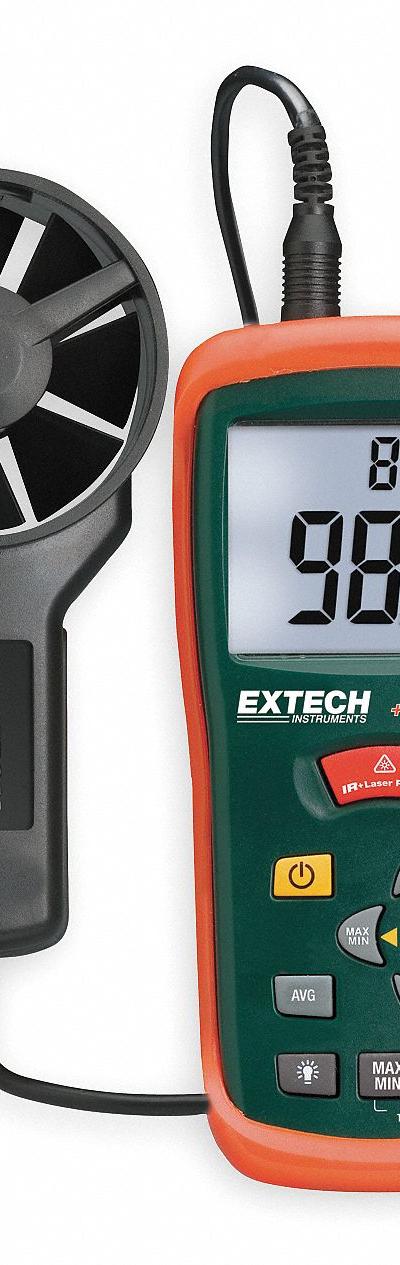 EXTECH Anemometer: 1 fpm Air Velocity Resolution, CFM, Rotating Vane - Rotating Vane Air Velocity Meters