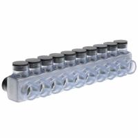 POLARIS Multitap Connector: 10 Port, Double-Sided Entry, 4 AWG – 500 kcmil Wire Size, Clear (MPN IPLD500-10C). Key specifications — Body Material: Aluminum; Brand: POLARIS.