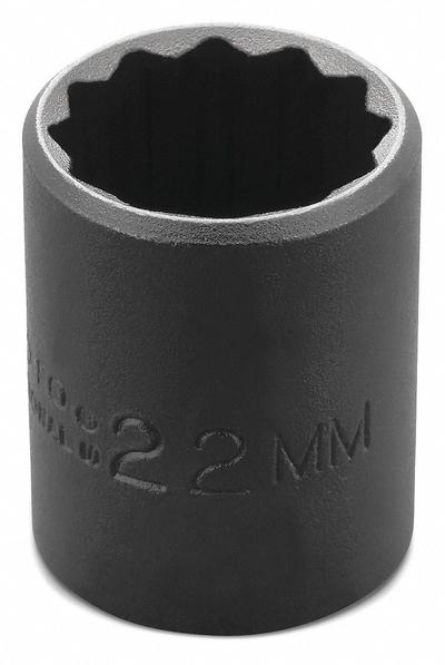 PROTO Impact Socket: 1/2 in Drive Size, Metric, 22 mm Socket Size, 12-Point, Std - 1/2" Drive Impact Sockets