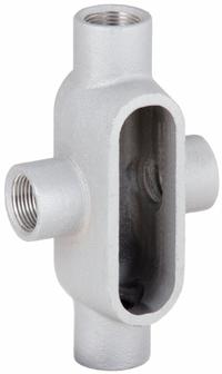 Conduit Outlet Body: Aluminum, 3/4 in Trade Size, X Body, 7 cu in Body Capacity, Threaded Hub (MPN X27SA). Key specifications — Finish: Powder Coated; Includes: Set Screw Hubs; For Use With: IMC; Brand: HUBBELL KILLARK; Hub Style: Threaded; Mfr. Series: Duraloy 7.