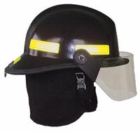 FIRE-DEX Fire Helmet: Black, Fiberglass, Modern Rear Brim, Chin Strap, 6 pt Ratchet (MPN 911H714). Key specifications — Color: Black; Chin Strap: Yes; Brand: FIRE-DEX; Shell Material: Fiberglass; Style: Modern Rear Brim; Suspension: 6 pt Ratchet.
