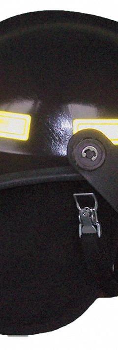 FIRE-DEX Fire Helmet: Black, Fiberglass, Modern Rear Brim, Chin Strap, 6 pt Ratchet (MPN 911H714). Key specifications — Color: Black; Chin Strap: Yes; Brand: FIRE-DEX; Shell Material: Fiberglass; Style: Modern Rear Brim; Suspension: 6 pt Ratchet.