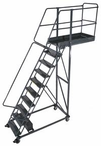 BALLYMORE Rolling Cantilever Ladder: 8.3 ft Platform Ht, Unassembled, Locking Casters, Steel (MPN CL-10-14-P). Key specifications — attr1051489: Gray; attr1051483: BALLYMORE; attr1051499: Double Handrails; attr1051504: Steel.
