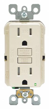 LEVITON GFI Receptacle: Decorator Duplex, 5-15, Light Almond, GFCI, 125V AC, 15 A, 2 Pole / 3 Wire (MPN GFTR1-T)