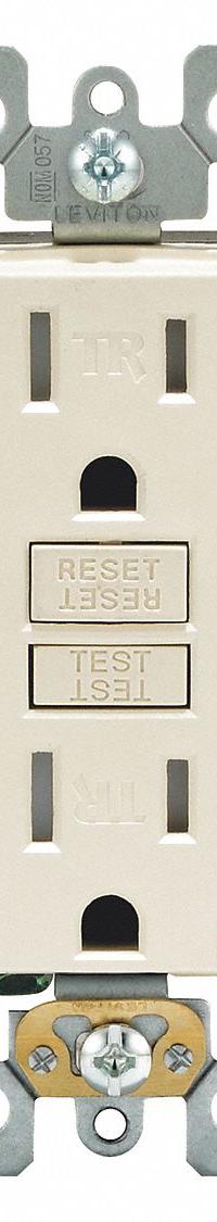 LEVITON GFI Receptacle: Decorator Duplex, 5-15, Light Almond, GFCI, 125V AC, 15 A, 2 Pole / 3 Wire (MPN GFTR1-T)