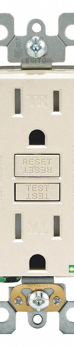 LEVITON GFI Receptacle: Decorator Duplex, 5-15, Light Almond, GFCI, 125V AC, 15 A, 2 Pole / 3 Wire (MPN GFTR1-T)