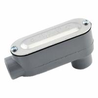 Conduit Outlet Body: Aluminum, 3/4 in Trade Size, LB Body, 7.3 cu in Body Capacity, Threaded Hub (MPN LB-42CG). Key specifications — Finish: Enamel Paint; Includes: Gasket; For Use With: Cable; Brand: BRIDGEPORT; Hub Style: Threaded; Mfr. Series: Type LB.