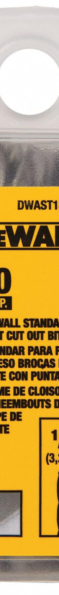 DEWALT Cut-Out Bit: High Speed Steel, 1/8 in Drill Bit Dia, 1 3/8 in Cutting Dp, 20 PK (MPN DWAST18020). Key specifications — attr1254788: DEWALT; attr1254791: High Speed Steel; attr1254800: Drywall.
