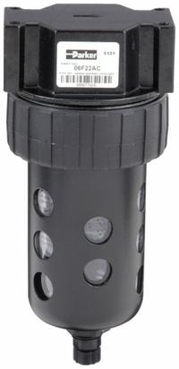 PARKER Compressed Air Filter: Particulate, 3/8 in NPT, 40 micron, 80 cfm, 150 psi Max Op Pressure (MPN 06F22AC). Key specifications — attr110055: 06F; attr110008: PARKER.