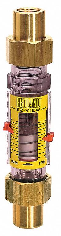 HEDLAND Mechanical Flowmeter: Flow Meter, Scale, Variable Area, Inline, Universal, Gallons/Liters (MPN H620-018-R). Key specifications — Display Type: Scale; O-Ring Material: Buna-N; Includes Flow Rate Adjustment Knob: No; Includes Pressure Guage: No; Mounting Orientation: Universal; Unit Of Measure: Liters; Brand: HEDLAND; Accuracy: +/-5%.