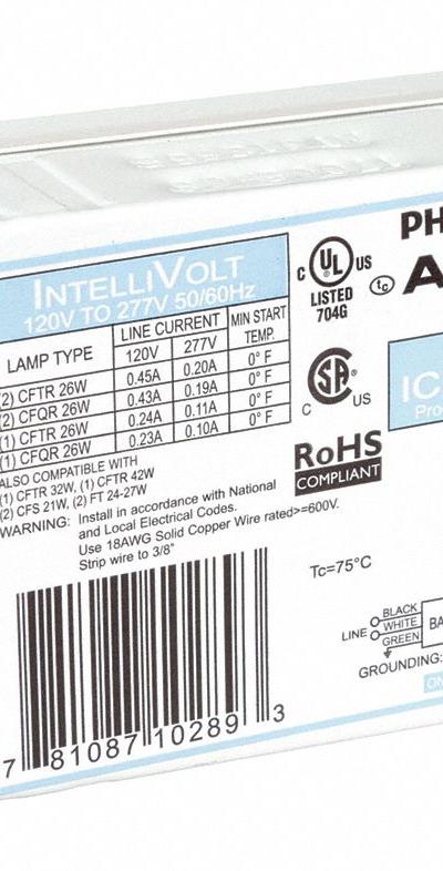 ADVANCE Ballast: 120 to 277V AC, 1/2 Lamps Supported, 32 W_42 W Bulb Watt - Programmed Rapid Start Electronic Fluorescent Ballasts