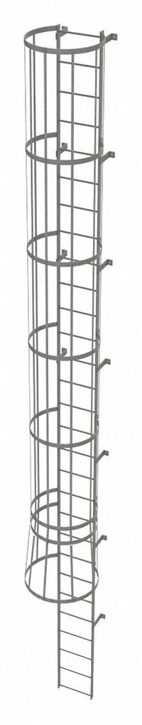 TRI-ARC Fixed Ladder with Safety Cage: 28 ft Overall Ht, 18 in Overall Wd, Steel, 29 Rungs (MPN WLFC1129). Key specifications — Brand: TRI-ARC; Assembly: Unassembled; Number of Sections: 3.
