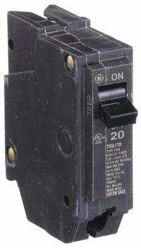 GE Miniature Circuit Breaker: THQL, 20 A, 120/240V AC, Single Phase, 10kA at 120/240V AC, Std (MPN THQL1120). Key specifications — Amps: 20 A; AC Voltage Rating: 120/240V AC; Phase: Single; Max. AIR Rating: 10kA at 120/240V AC; For Use With: Power Mark Gold Load Centers and AQ Lighting Panels.