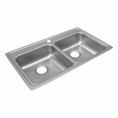 JUST MANUFACTURING Bowl Drop-In Sink: 33 in Overall Lg, 19 1/2 in Overall Wd, 6 in Bowl Dp, 2 Bowls (MPN DLFADA1933A603-J). Key specifications — Brand: JUST MANUFACTURING; Color Family: Silver/Gray.