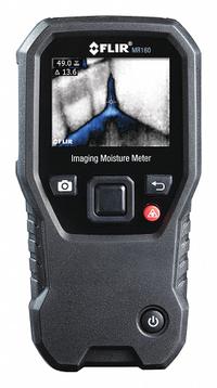 FLIR Moisture Meter: Digital, TFT LCD, Pin/Pinless, Micro USB/MR02 Pin Probe, Drywall/Plywood (MPN MR160). Key specifications — attr999354: Digital; attr1009284: Flat Pinless; attr1009272: Data Logging; attr999347: Plywood; attr999350: TFT LCD; attr999383: ±5%; attr999345: FLIR.