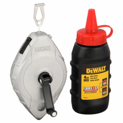 DEWALT Chalk Line Reel: 3:1, 100 ft Line Lg, Silver, 4 oz Fill Wt, Turn Cap Door - Chalk Line Reel Kits