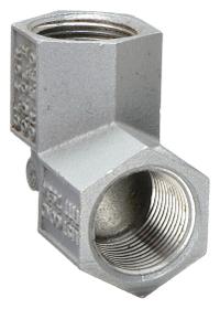 Elbow, 90 Degrees: Aluminum, Powder Coated, FF, 1/2 in Trade Size, Female to Female, NPT (MPN FF-90-1WW). Key specifications — Ends - Hazardous Fittings: 1/2 in FNPT x 1/2 in FNPT; Material: Aluminum; Finish: Powder Coated; Brand: HUBBELL KILLARK.