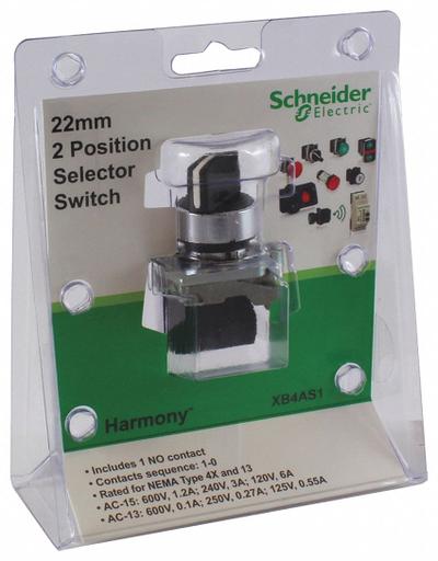 SCHNEIDER Selector Switch: 22 mm Panel Mounting Size, 2 Positions, Short Lever, 1NO - Selector Switches