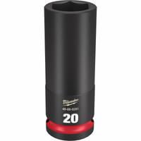 MILWAUKEE Deep Impact Socket: 1/2 in Drive Size, Metric, 20 mm Socket Size, 6-Point, Deep, Friction (MPN 49-66-6281). Key specifications — attr1215501: MILWAUKEE; attr1215515: Black Phosphate; attr1215518: 20 mm.