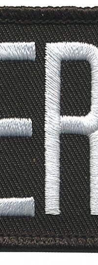 HEROS PRIDE Embroidered Patch: Sheriff, 4 in x 2 in, Black/White, Plastic, Sew-On, Chest (MPN 5700). Key specifications — attr1074238: Sew-On; attr188498: 4 in x 2 in; attr188499: White; attr188500: Plastic; attr188503: Sheriff; attr193746: HEROS PRIDE.
