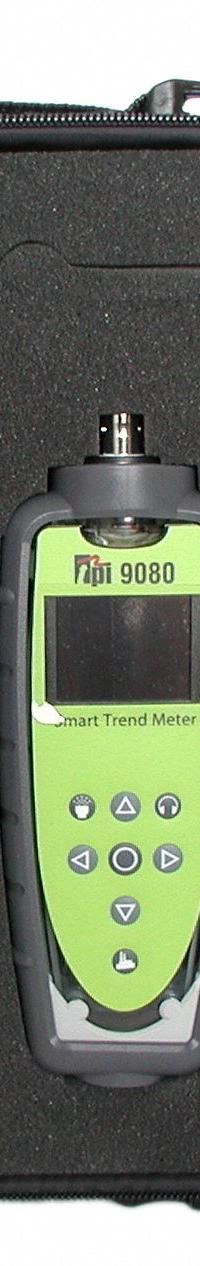 TEST PRODUCTS INTL. Vibration Meter: Vibration, 1 kHz to 10 kHz (BOU)/2 Hz to 1 kHz (ISO), OLED, USB (MPN 9080K1). Key specifications — Brand: TEST PRODUCTS INTL.; Accuracy: +/-5%; Includes: Protective Boot; Digital Display Screen Type: OLED; Frequency Ranges: 2 Hz to 1 kHz (ISO); Certificate of Calibration: Not Included.