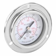 WINTERS Panel-Mount Pressure Gauge: Front Flange, 0 psi to 160 psi, 2 in Dial, 1/4 in NPT Male, PFQ (MPN PFQ2490-DRY-2FF). Key specifications — Accuracy: ±2.5%; Brand: WINTERS; Vibration Resistance Properties: Field-Fillable; Gauge Wetted Parts: Brass / Bronze.