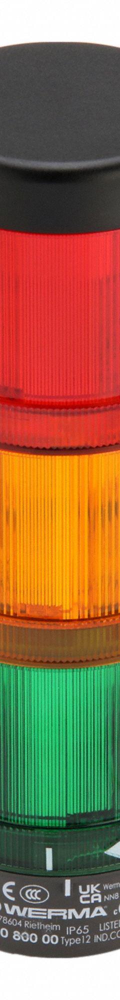WERMA Tower Light Assembly: 2 Tier, Green/Red, No Sounder Tier, 212 mm Overall Ht, 70 mm Overall Dia (MPN 64924001). Key specifications — Manufacturer Part Number: 64924001; Brand: WERMA; Operating Voltage: 115V AC; Light Tier Color: Green.