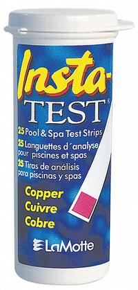 LAMOTTE Test Strips: Copper, 0 to 3 ppm Copper, Strip, 25 Tests, 3 in Overall Lg, 1/4 in Overall Wd (MPN 2991-G). Key specifications — Test Form: Strip; Brand: LAMOTTE; Parameter Measurements Included: 0 to 3 ppm Copper.