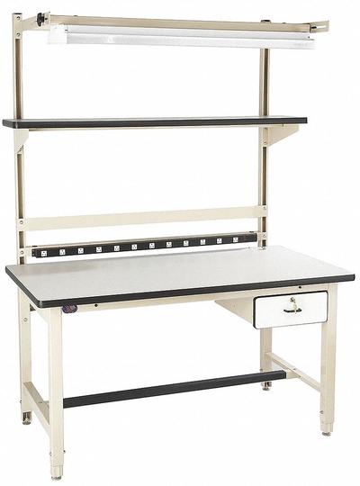 PRO-LINE Workstation: Adj Ht, Laminate, 60 in x 30 in, 5,000 lb Overall Load Capacity - Workstations with Power, Storage & Overhead Lighting