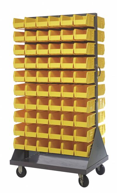 QUANTUM STORAGE SYSTEMS Mobile Louvered Floor Rack: 36 in x 24 in x 72 in, 120 Bins Included - Vertical Mobile Louvered Racks with Bins