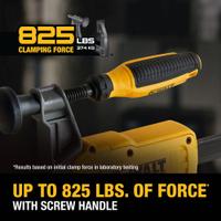 DEWALT Clamp: Grooved, 12 in Max Jaw Opening, 8 in to 19 1/2 in, 2 1/2 in Throat Dp, Grooved Jaw Pad (MPN DWHT83600). Key specifications — attr663922: DEWALT; attr668295: 8 in to 19-1/2 in.