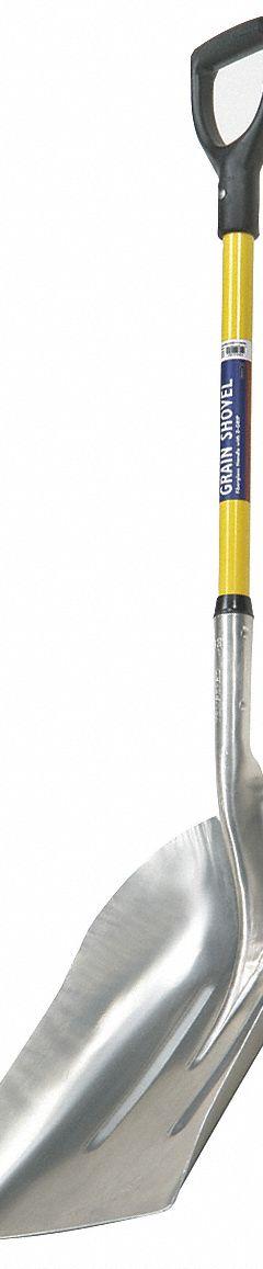 ABILITY ONE Scoop Shovel: Std Scoop, 2 Ribs, Aluminum, #12 Blade Size, 14 1/4 in Blade Wd, D-Grip (MPN 5120-01-611-8075). Key specifications — attr979006: Aluminum; attr979016: Scoop Shovel; attr987921: #12; attr979009: ABILITY ONE; attr979010: Yellow.