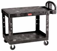 RUBBERMAID COMMERCIAL PRODUCTS Utility Cart: 500 lb, 2 Shelves, 37 in L x 25 in W Self, Black (MPN FG452500BLA). Key specifications — Shelf Color: Black; Brand: RUBBERMAID COMMERCIAL PRODUCTS; Caster/Wheel Configuration: (2) Rigid.