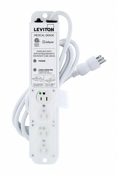 LEVITON Outlet Strip: 4 Outlets, 7 ft Cord Lg, 644 J Rated Energy, 15 A Current - Healthcare Power Strips
